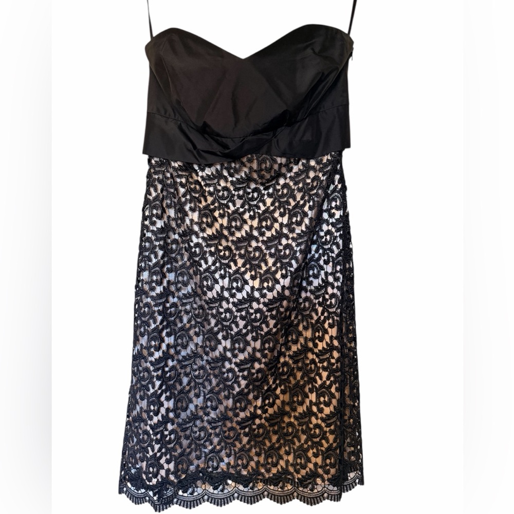 White House Black Market Black Lace Midi Cocktail Dress Strapless